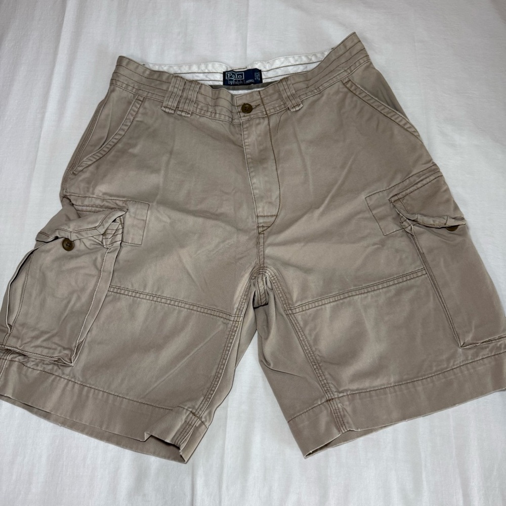Vintage Polo Ralph Lauren Cargo Shorts Blue Label Cotton Size 32 9” Inseam